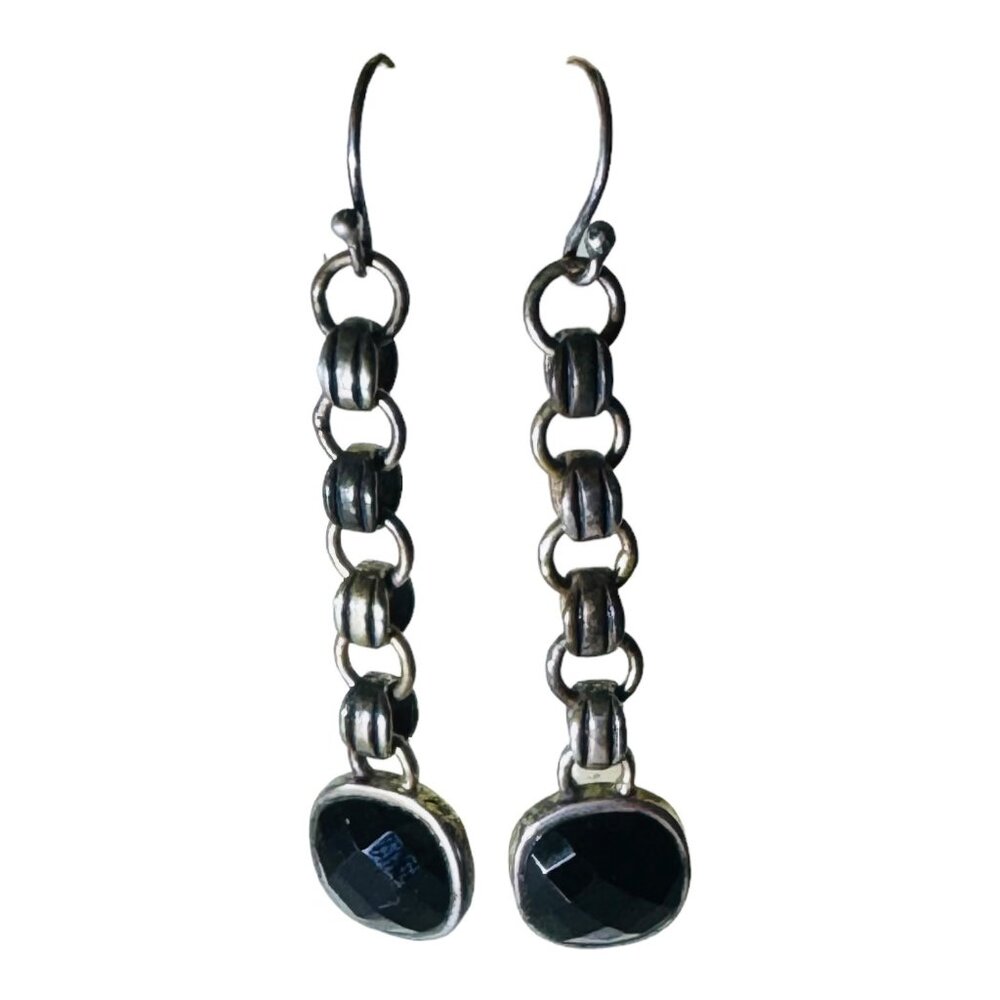 Vintage Barse Thailand 925 Sterling Silver Black Onyx Dangle Earrings Silver - Picture 5 of 8